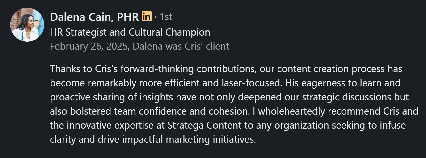 Dalena's Testimonial